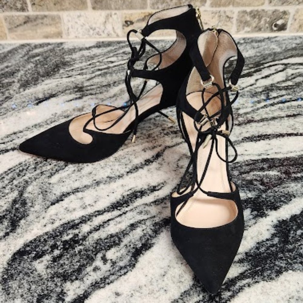 Marc Fisher Black Suede Lace-up Heels, Size 9